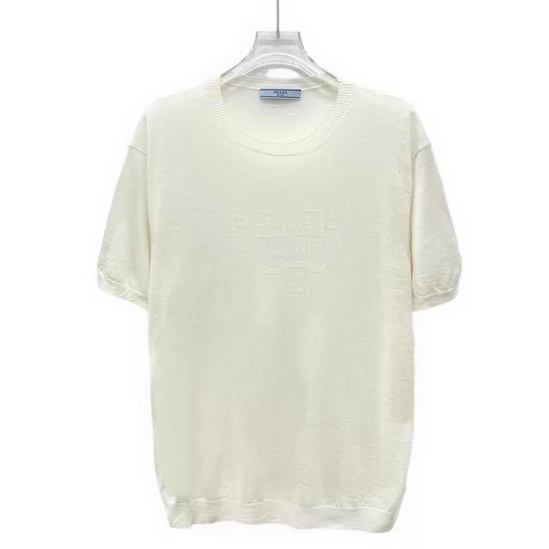 Prada Prada White logo letter round-neck knitted short sleeves Size S / US 4 / IT 40 - 1 Thumbnail