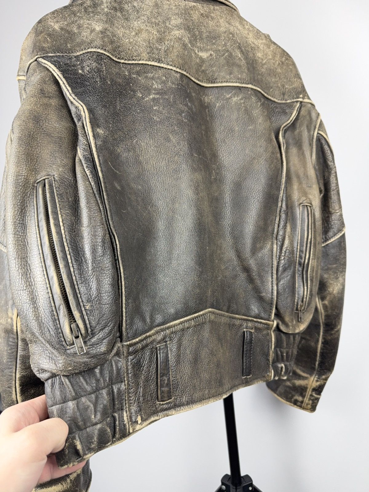 Genuine Leather Retro 80s Leonardo Distressed Leather Punk Biker Moto Jacket Size US M / EU 48-50 / 2 - 20 Thumbnail