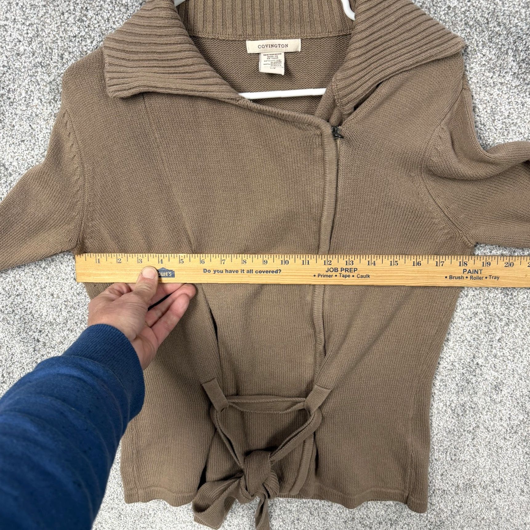 Vintage Covington Womens Tan Full Zip Cardigan Sweater L Belted Cinched Waist Knit Long Sleeve Casual Workwear Fall Winter Size L / US 10 / IT 46 - 4 Thumbnail