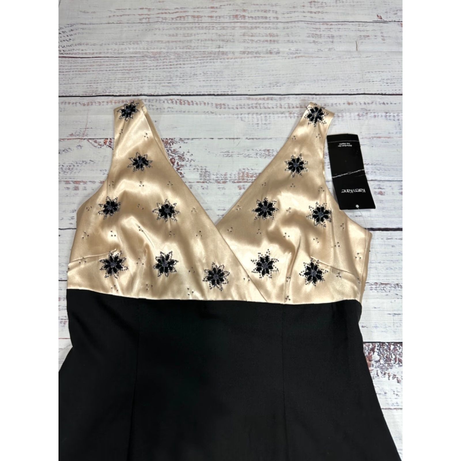 Vintage Karen Kane Beaded Tank Dress Womens 4 Champagne/Black Lined Back Zip New Size S / US 4 / IT 40 - 6 Thumbnail