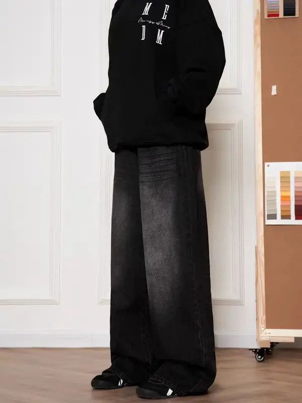 Jean Vintage High Street Y2K Black Straight Leg Wide Jeans Size US 34 / EU 50 - 6 Thumbnail