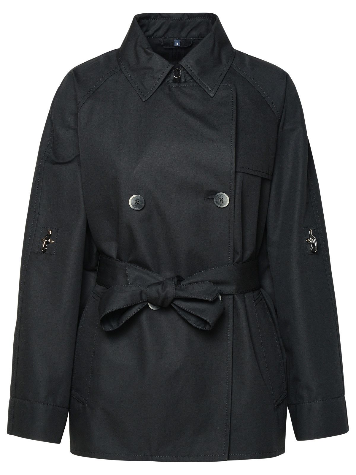 image of Fay Double-Breasted Short Black Cotton Trench Coat, Women's (Size Medium)