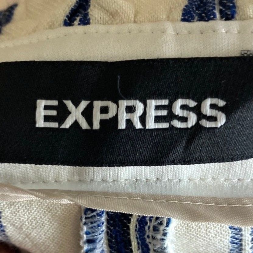 Express Express Womens Pants Striped Ankle High Rise 00R Blue Cream Stretch Size 24" / US 00 / IT 34 - 5 Thumbnail
