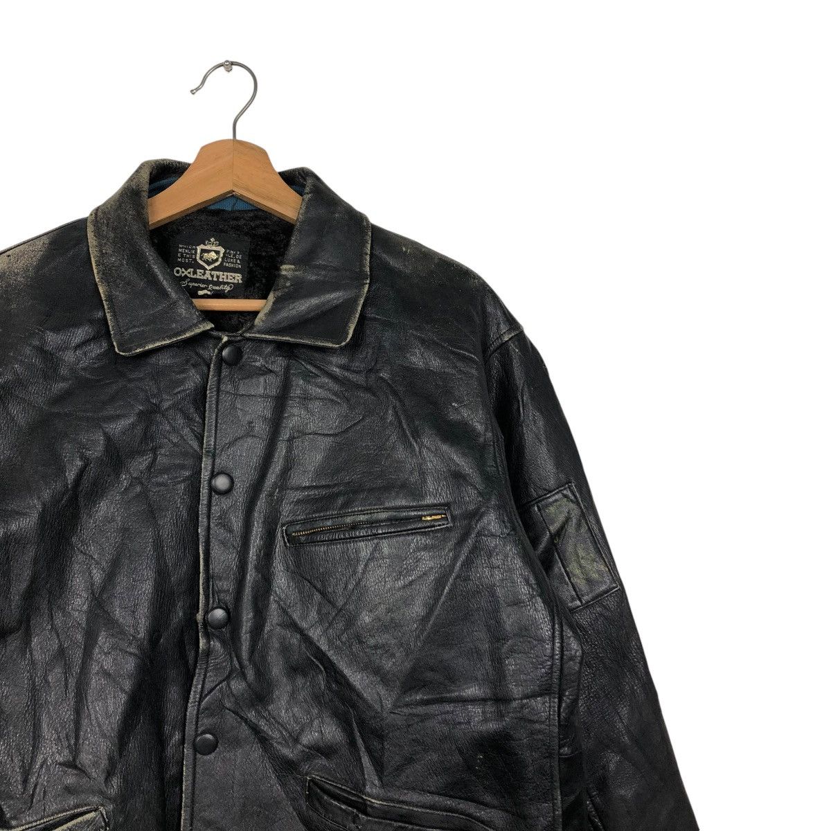 Japanese Brand 🔥VINTAGE 80’s BIKER LEATHER JACKET OXLEATHER FUR BLANKET Size US M / EU 48-50 / 2 - 8 Thumbnail