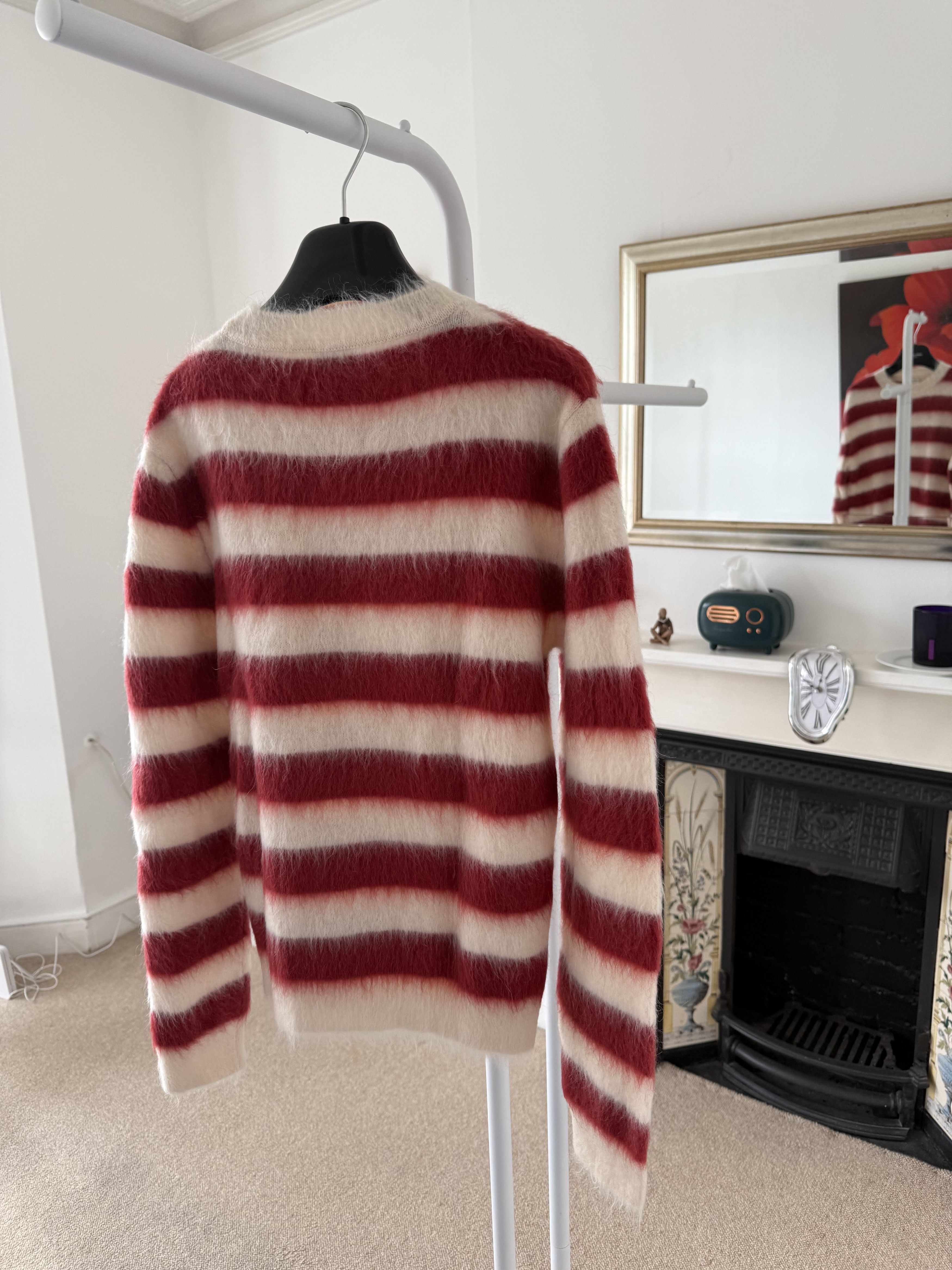 Saint Laurent Paris Saint Laurent Red/White Striped Mohair Sweater Size US M / EU 48-50 / 2 - 2 Thumbnail