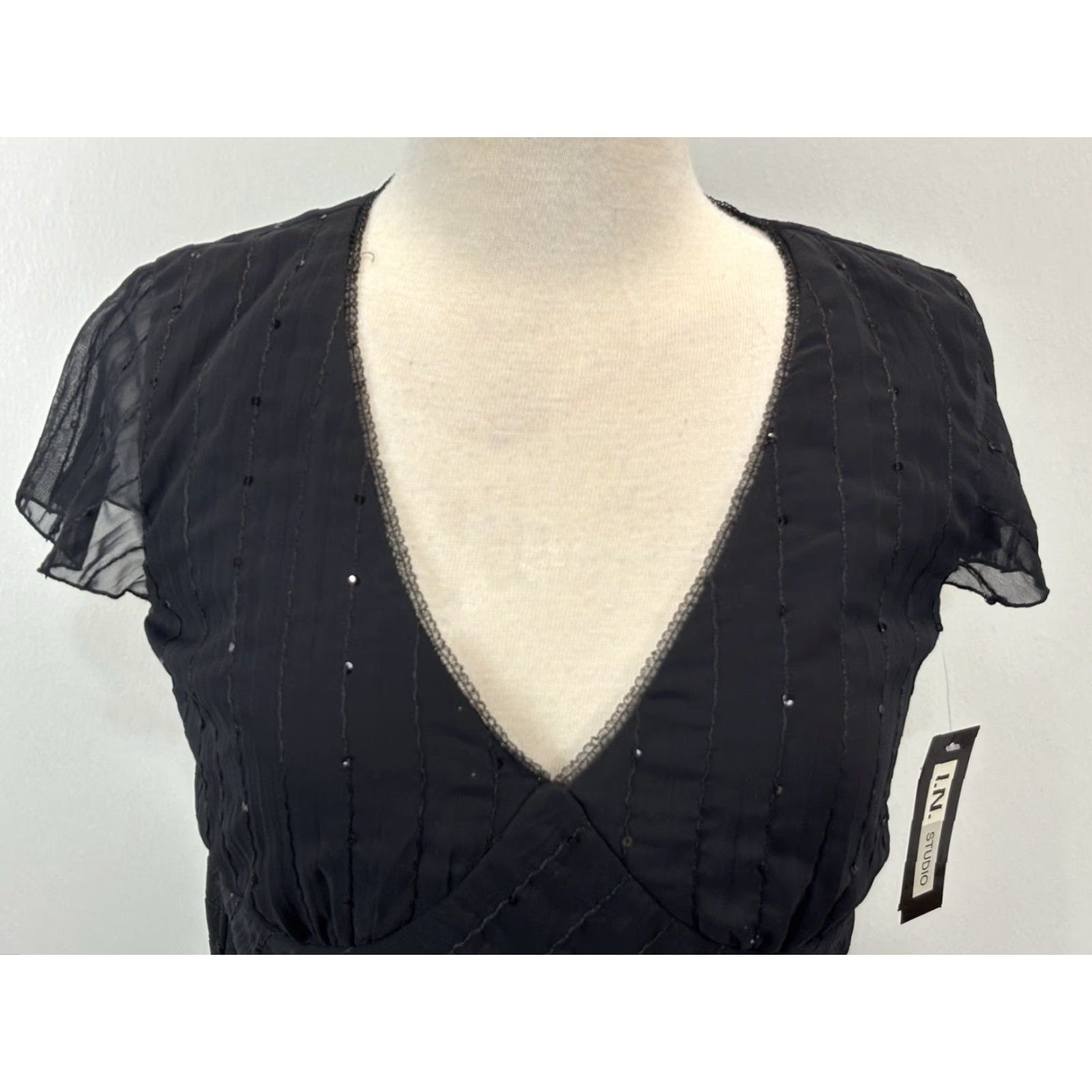 Vintage VINTAGE I.N. Studio Blouse Women Medium Black Sequin Goth Fairy Y2K Top Short Sleeve Adults Womens Size M / US 6-8 / IT 42-44 - 5 Thumbnail