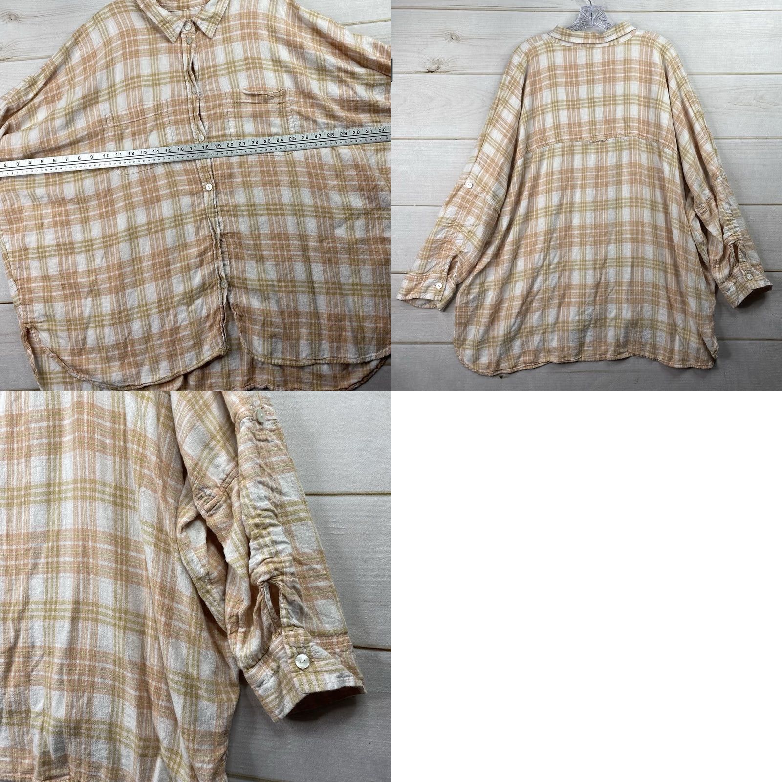 American Eagle Outfitters American Eagle Outfitters Womens Button-Up Shirt XL Plaid Linen Chambray Roll Tab Sleeve Tunic Casual Beach 90s Style Womens Size L / US 10 / IT 46 - 8 Thumbnail