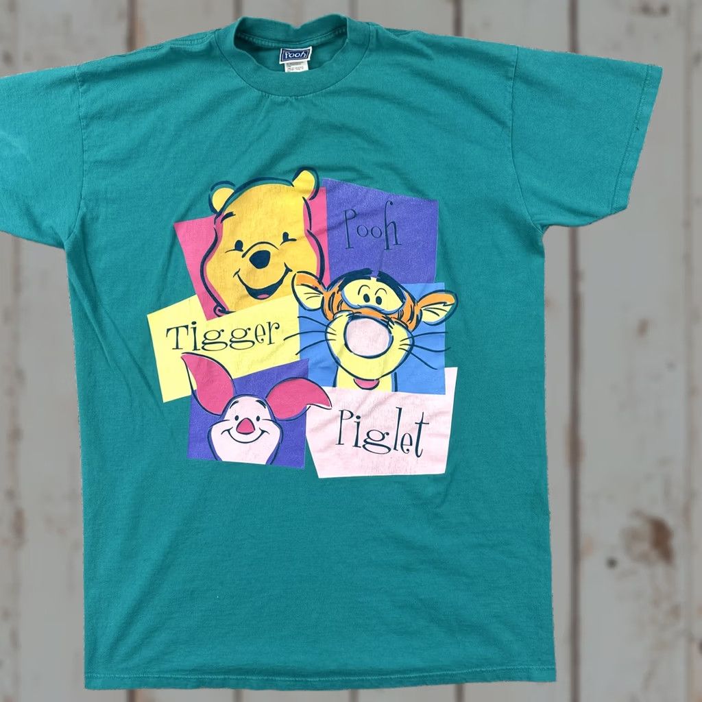 Vintage VINTAGE Pooh Graphic Tee Unisex One Size Fits Most Green 1990s Pooh Tiger Piglet Short Sleeve Men Size US M / EU 48-50 / 2 - 1 Thumbnail