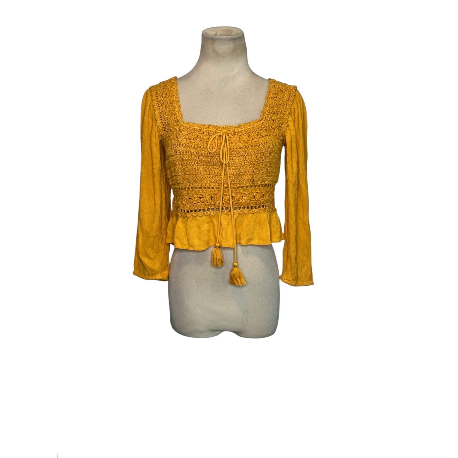 American Eagle Outfitters American Eagle mustard yellow crochet boho blouse size XS Size XS / US 0-2 / IT 36-38 - 15 Thumbnail