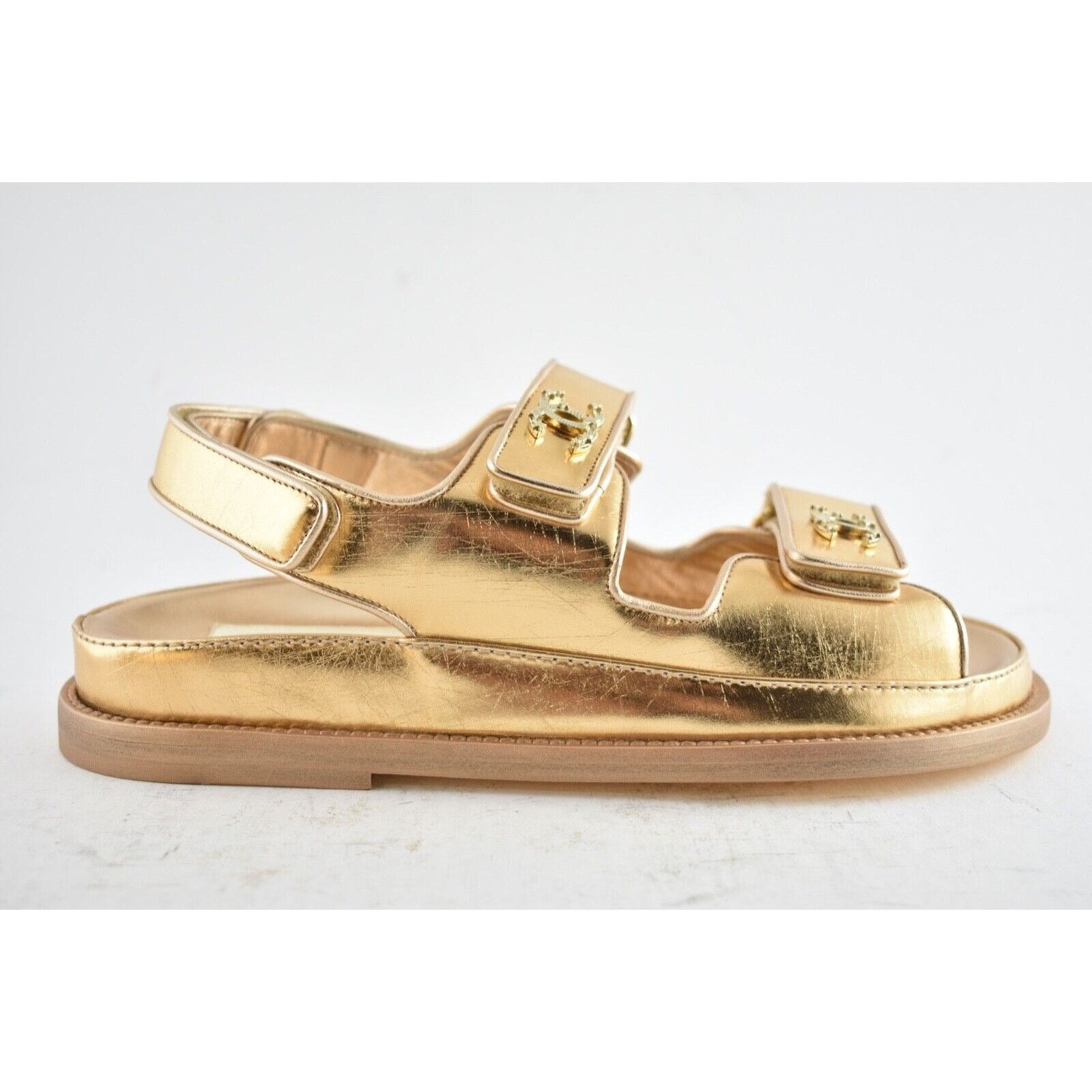 Chanel Chanel 22C Golden Gold Laminated CC Logo Mule Slide Strap Size US 7.5 / IT 37.5 - 1 Thumbnail
