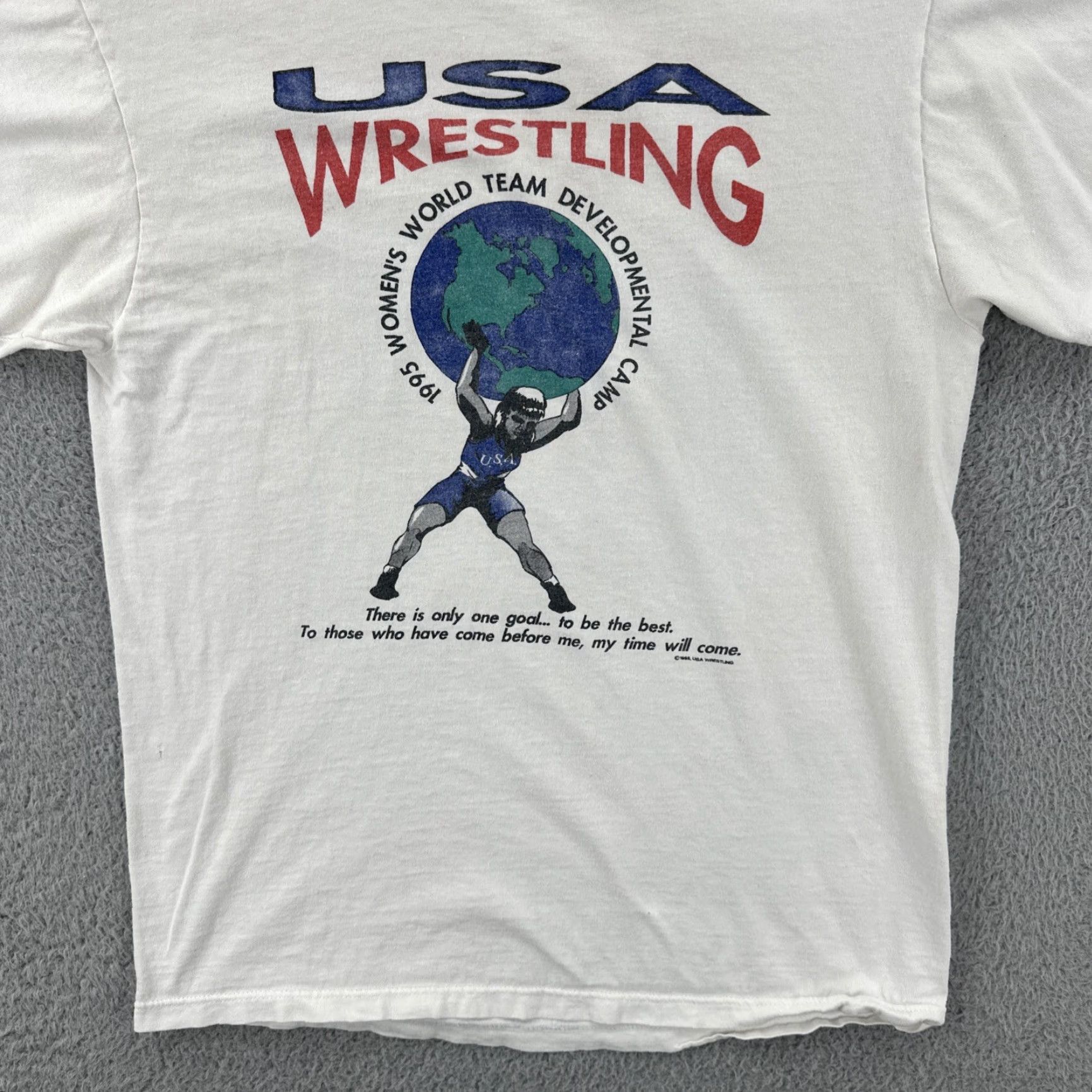 Tultex VINTAGE Tultex Mens M White Shirt USA 90s Graphic Print T-Shirt Womens Wrestling Camp Size M / US 6-8 / IT 42-44 - 4 Thumbnail