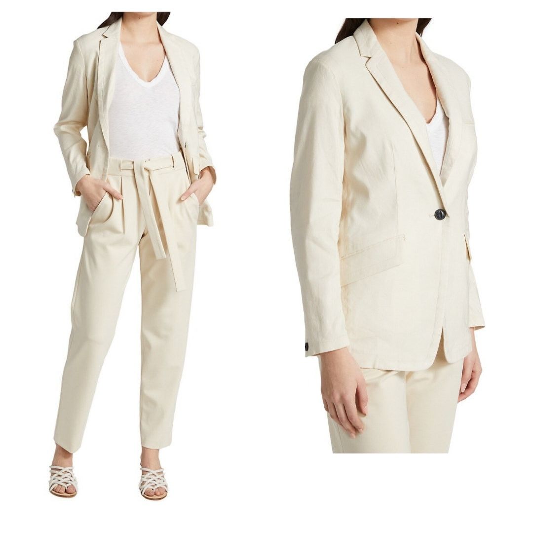 image of Rag Bone New Rag & Bone Margot Linen Blazer Light Dove One Button 12 in White, Women's (Size XL)