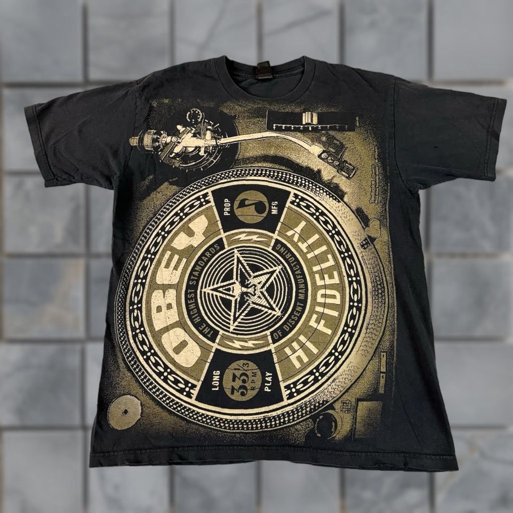 Obey OBEY T Shirt Adult Large Black Turntable Records Hi Fidelity AOP Streetwear Rare Size US L / EU 52-54 / 3 - 1 Thumbnail