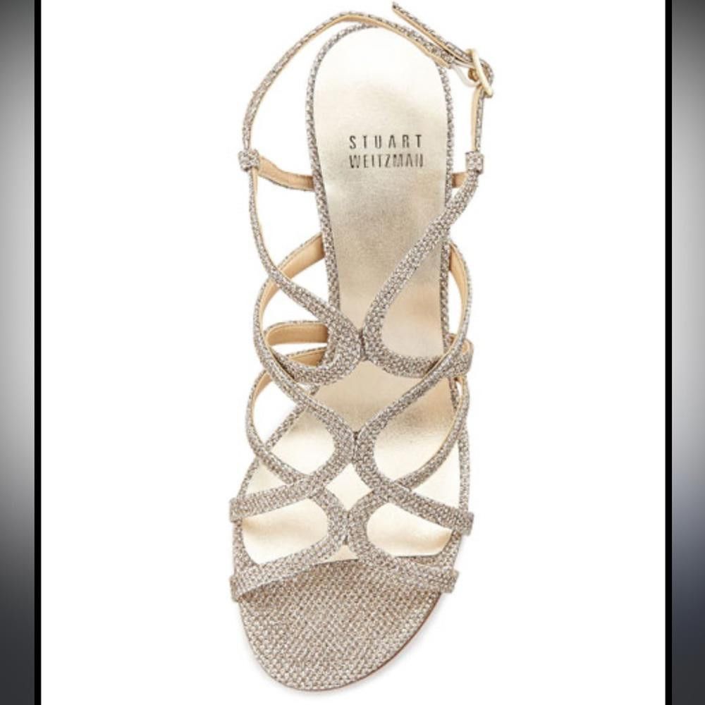 Stuart Weitzman Stuart Weitzman l Turning Up Strappy Gold Glitter Sandal 10 Size US 10 / IT 40 - 1 Thumbnail