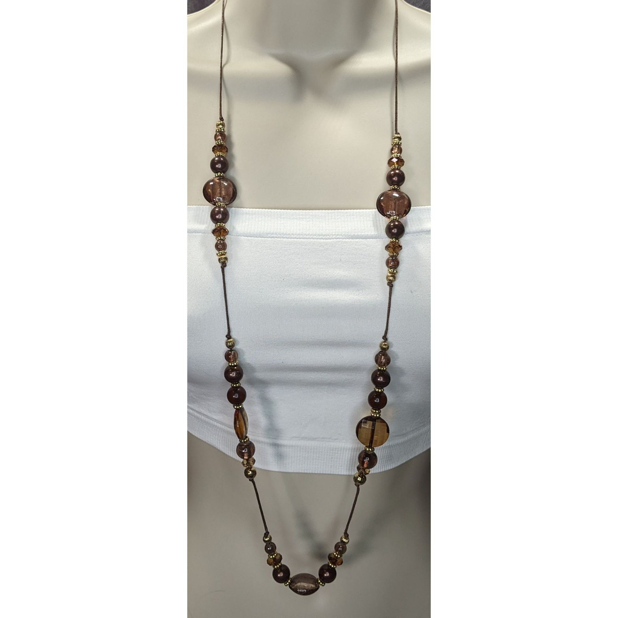 Other Vintage Bohemian Beaded Glass Station Necklace W/ Brown & Go Size ONE SIZE - 3 Thumbnail