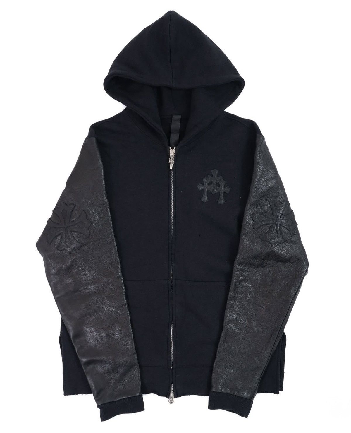 トップス CHROME HEARTS GRP Y NOT ZIP UP HOODIE Chrome Hearts Chrome Hearts GRP Y NOT Leather Patchwork Zip-Up