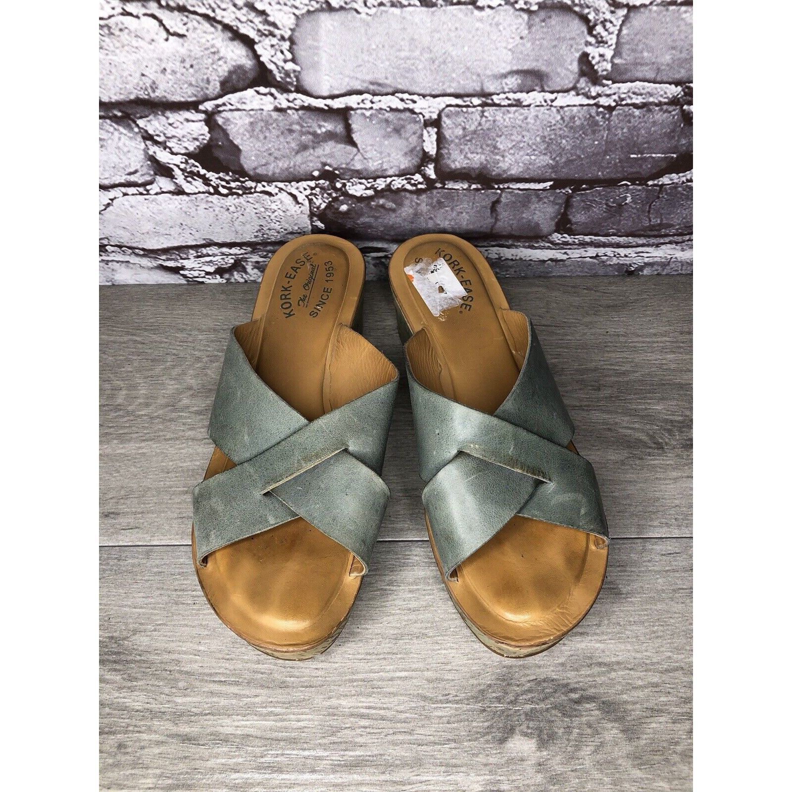 Other Kork-Ease Blue Leather Platform Cross Strap Cork Wedge Sanda Size US 8 / IT 38 - 2 Thumbnail