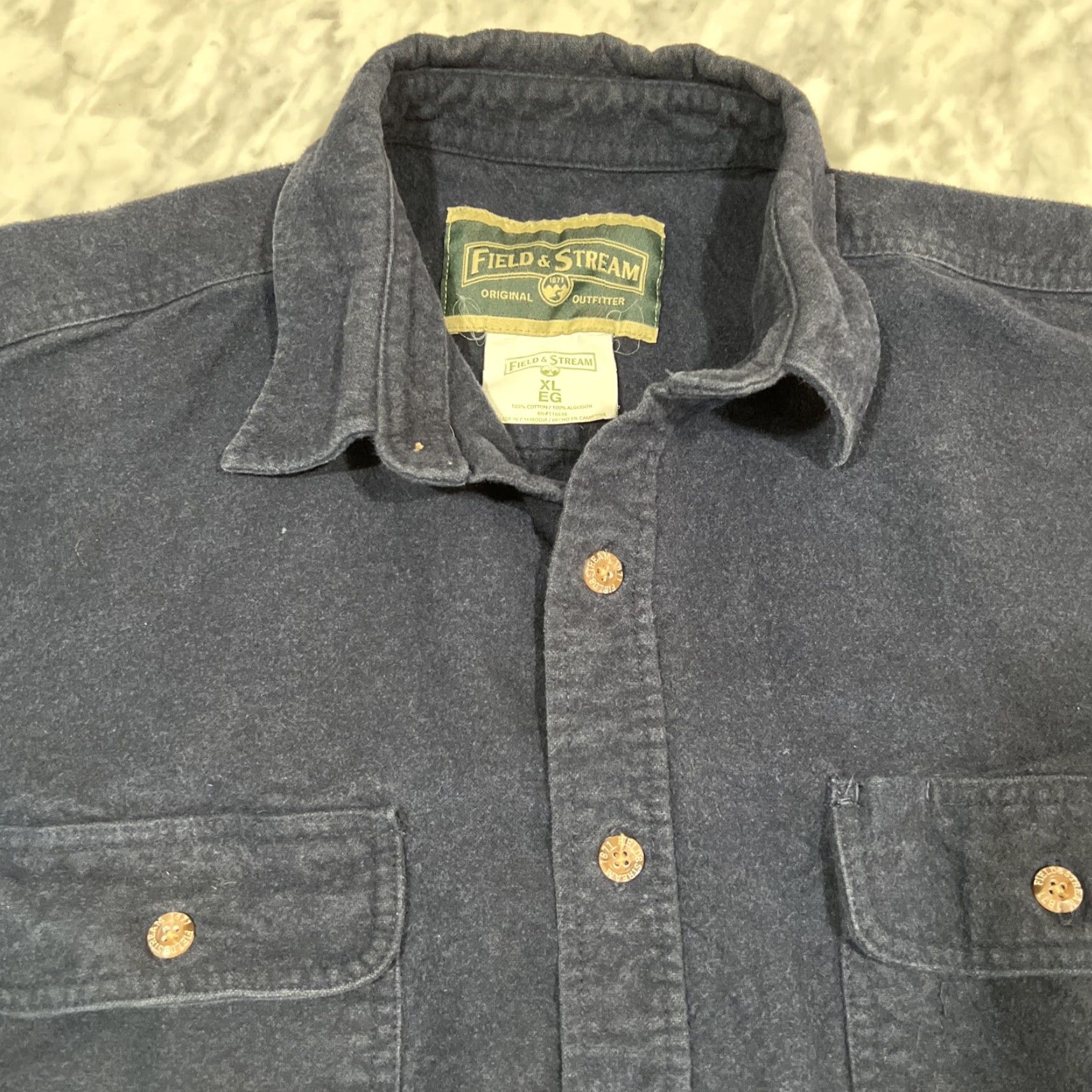 Vintage Field Stream Shirt XL Blue Flannel Chamois Heavy Chore Outdoor Work Mens Button-Up Size US XL / EU 56 / 4 - 2 Thumbnail