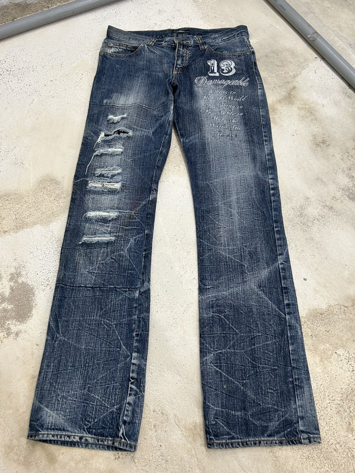 Doublefocus Japan Jeans Distressed Washed Clawn Mark Quotes