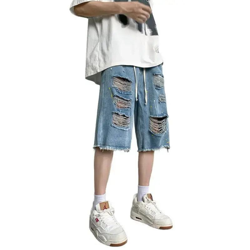 Japanese Brand Retro loose fringed ripped denim shorts Size US 32 / EU 48 - 3 Thumbnail
