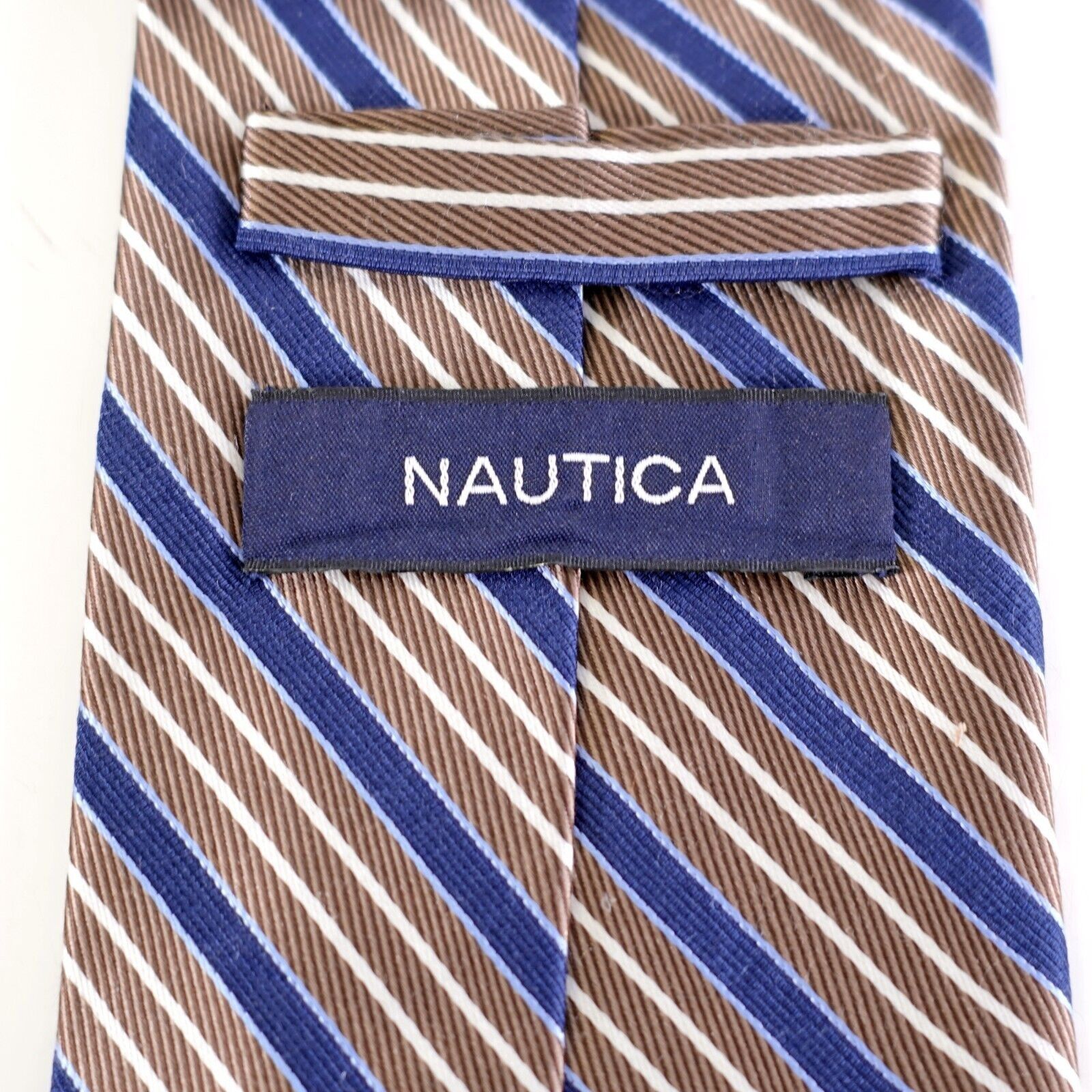 Nautica Nautica Brown Blue Striped Woven Silk Tie Size ONE SIZE - 3 Thumbnail