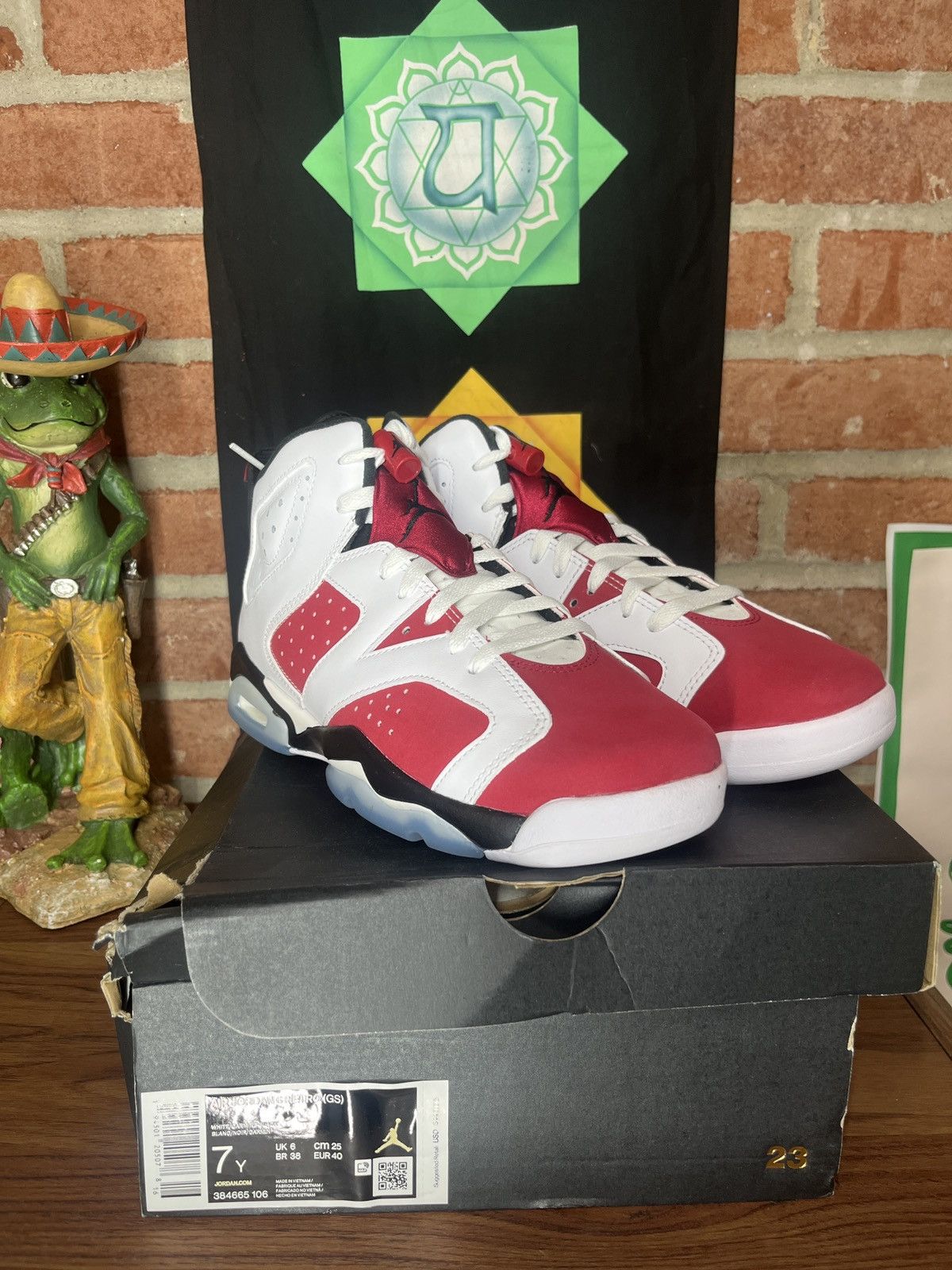 image of Air Jordan 6 Carmine Gs Shoes in White, Men's (Size 7)