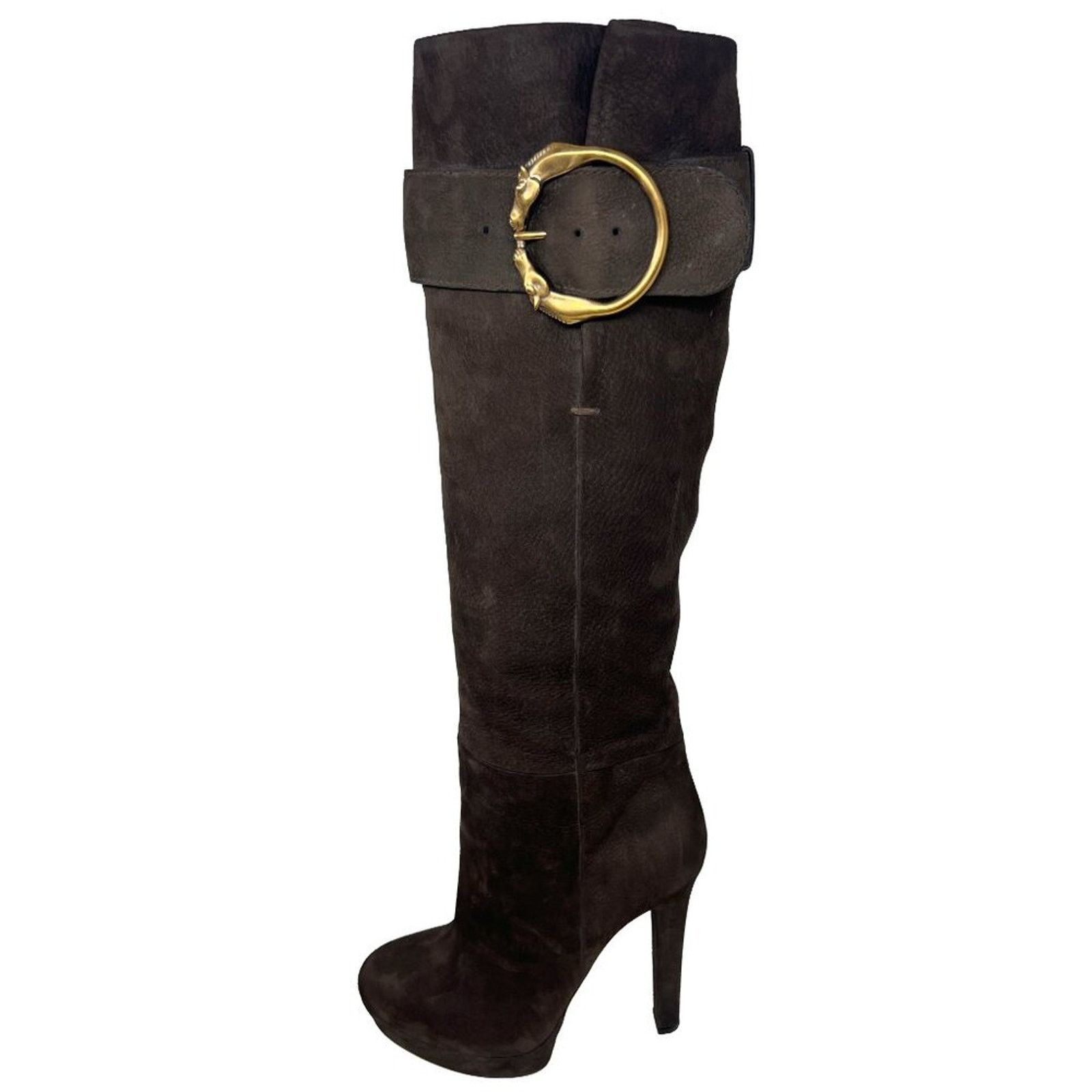 Gucci Gucci Brown Suede Tall Boots Gold Horsebit Hardware Buckle Size US 9.5 / IT 39.5 - 1 Thumbnail