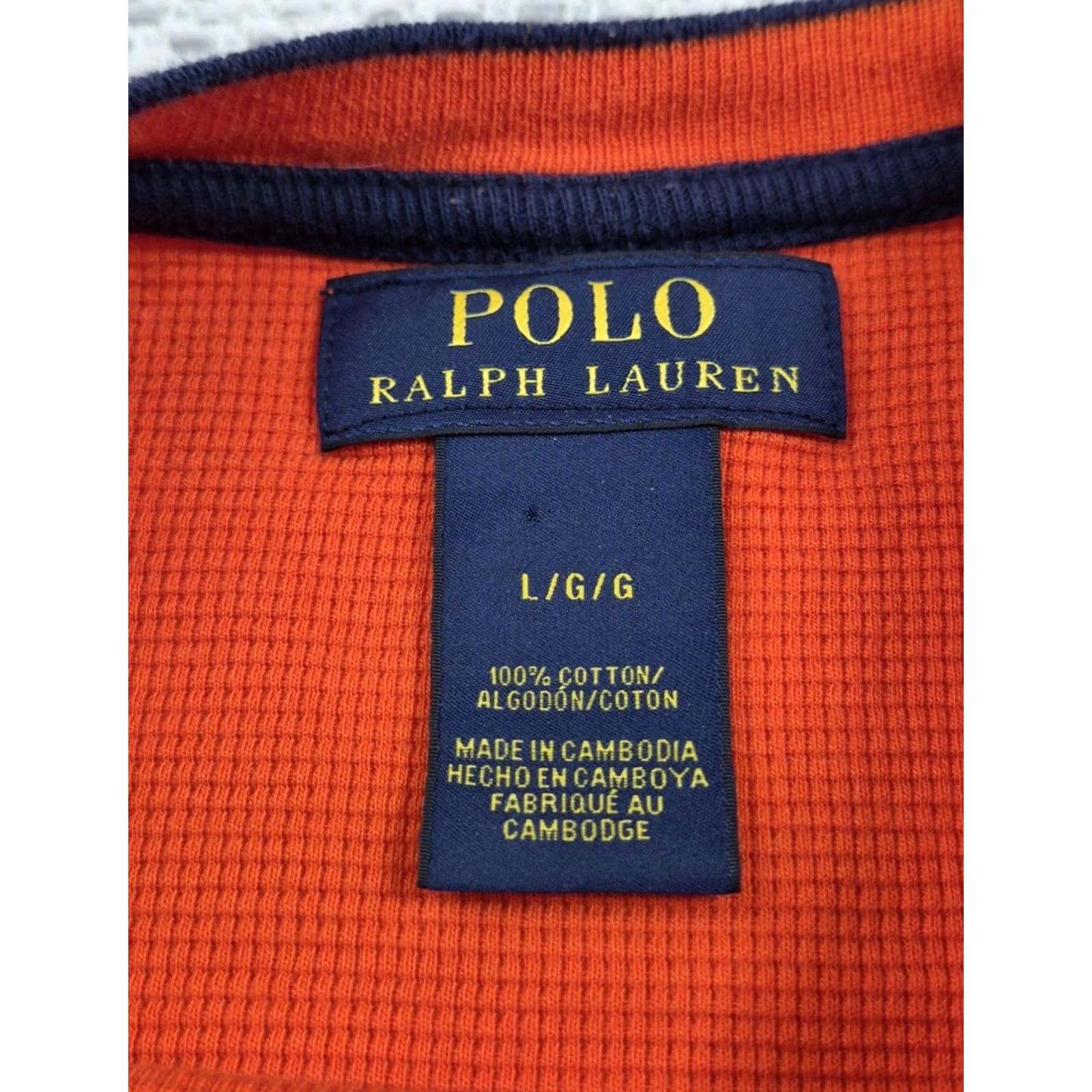 Polo Ralph Lauren Polo Ralph Lauren Shirt Mens Large Orange Long Sleeve Thermal Waffle Crew Top Size US L / EU 52-54 / 3 - 5 Thumbnail