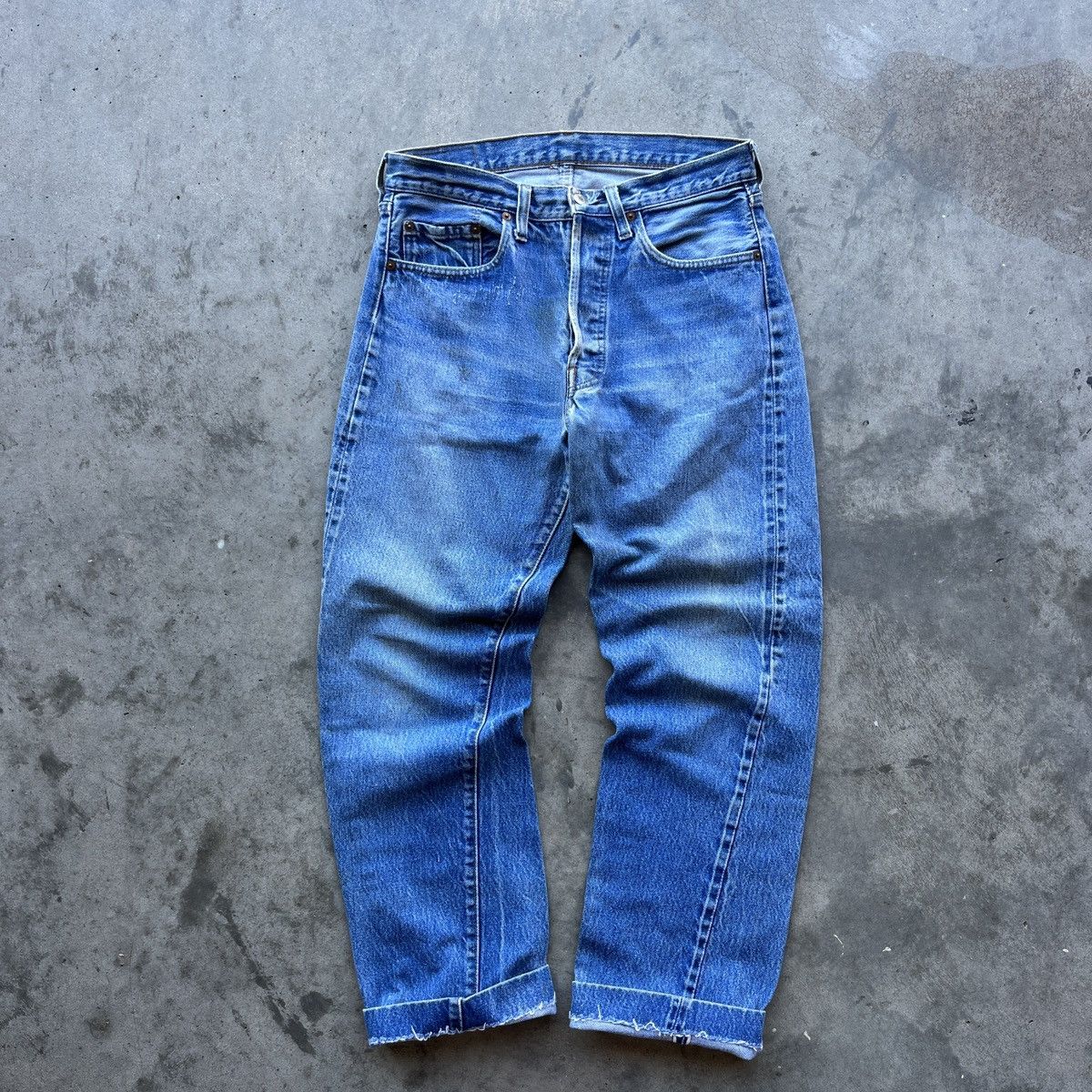 image of 70's Levis 501 Selvedge Jeans Hemmed in Blue, Men's (Size 30)