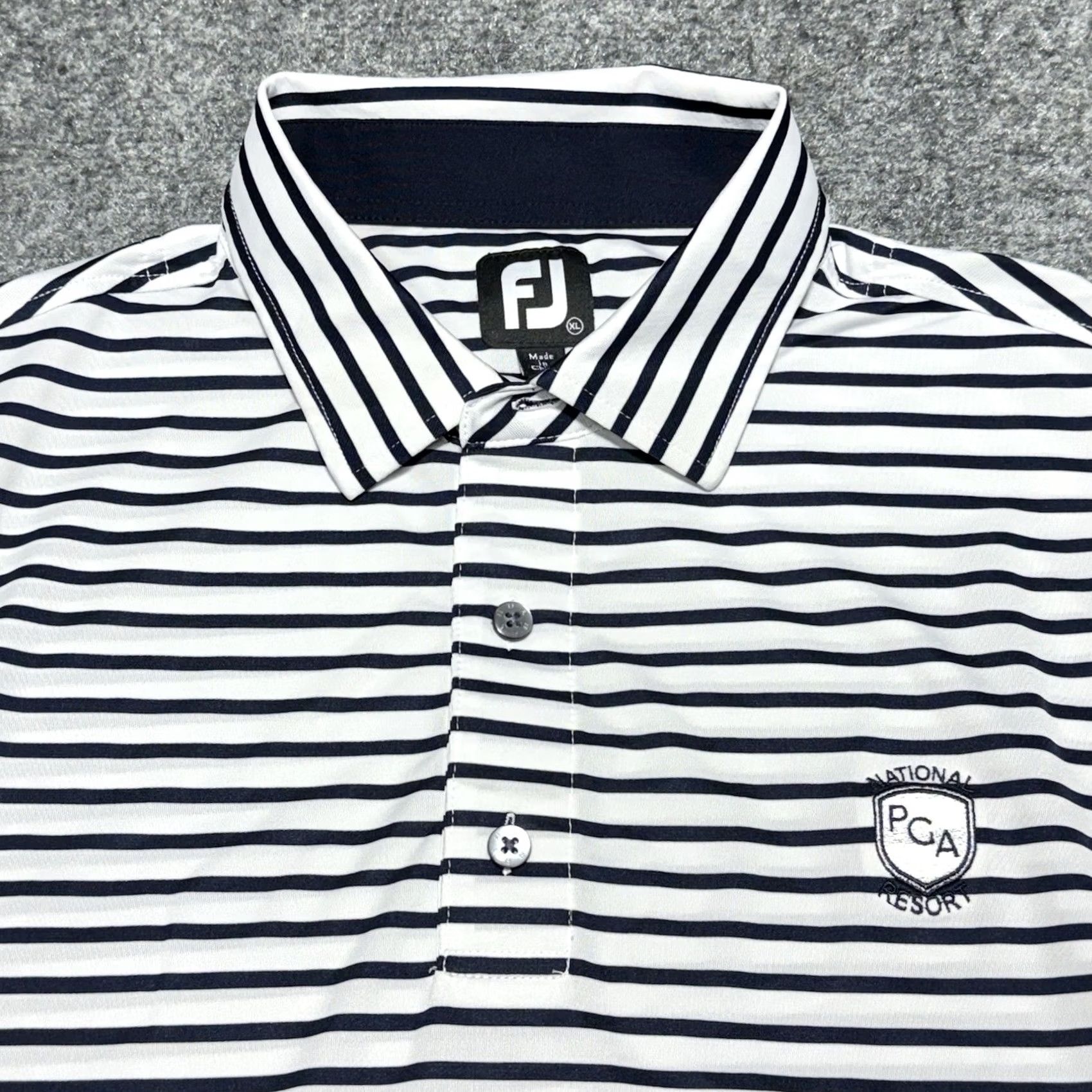 Footjoy Footjoy Polo Shirt Mens XL White Golf PGA National Resort Florida Blue Striped Short Sleeve Moisture Wicking Size US XL / EU 56 / 4 - 2 Thumbnail