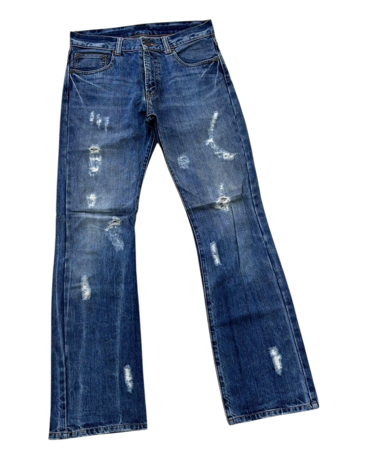 Vintage Skulls Ripped Japanese Denim Flare Jeans PPFM style