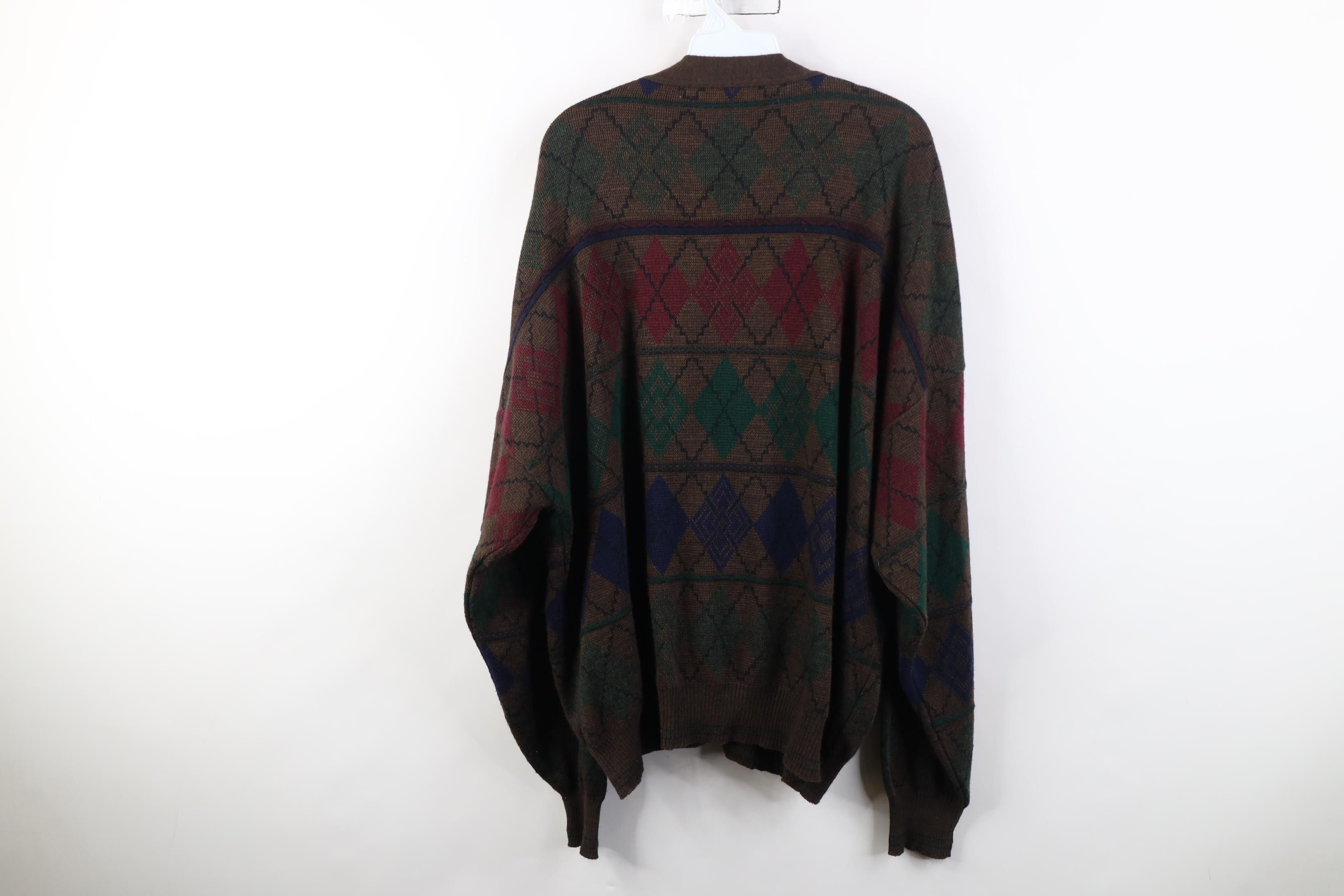 Vintage Vintage 90s Streetwear Knit Argyle Diamond Cardigan Sweater Size US XXL / EU 58 / 5 - 10 Thumbnail