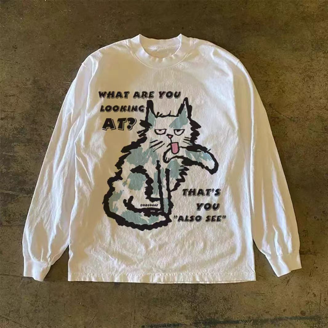 Vintage White washed vintage cat print long-sleeved t-shirt Size US M / EU 48-50 / 2 - 1 Thumbnail