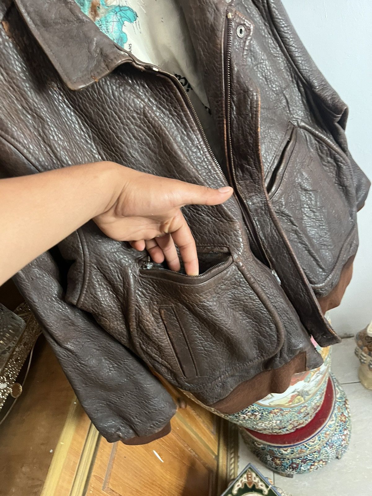 Designer Vintage AN 2000 Distressed Leather Jacket Size US L / EU 52-54 / 3 - 3 Thumbnail