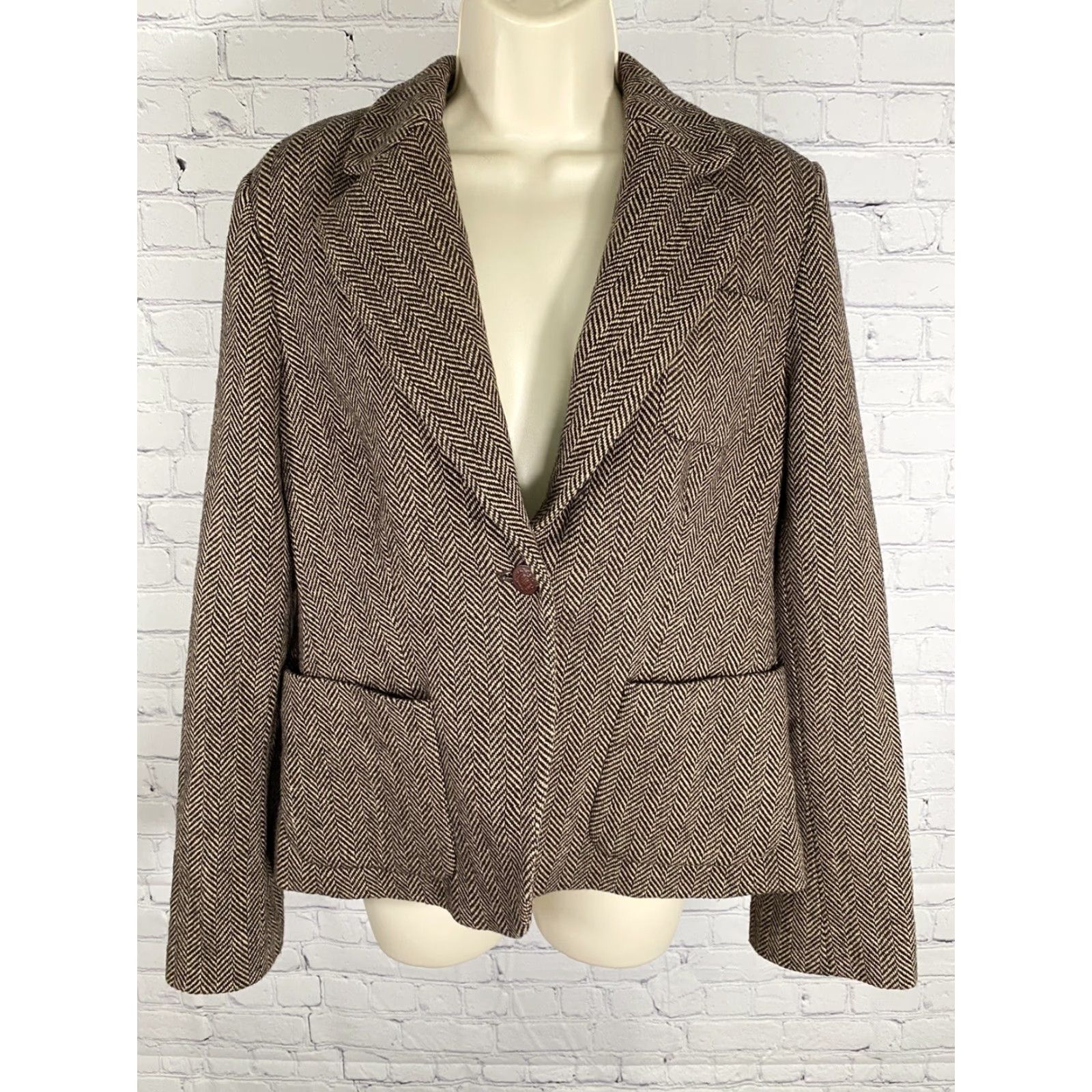 Nautica Nautica Wool Blend Herringbone Brown Single Button Blazer Jacket Womens 10 Size L / US 10 / IT 46 - 2 Thumbnail