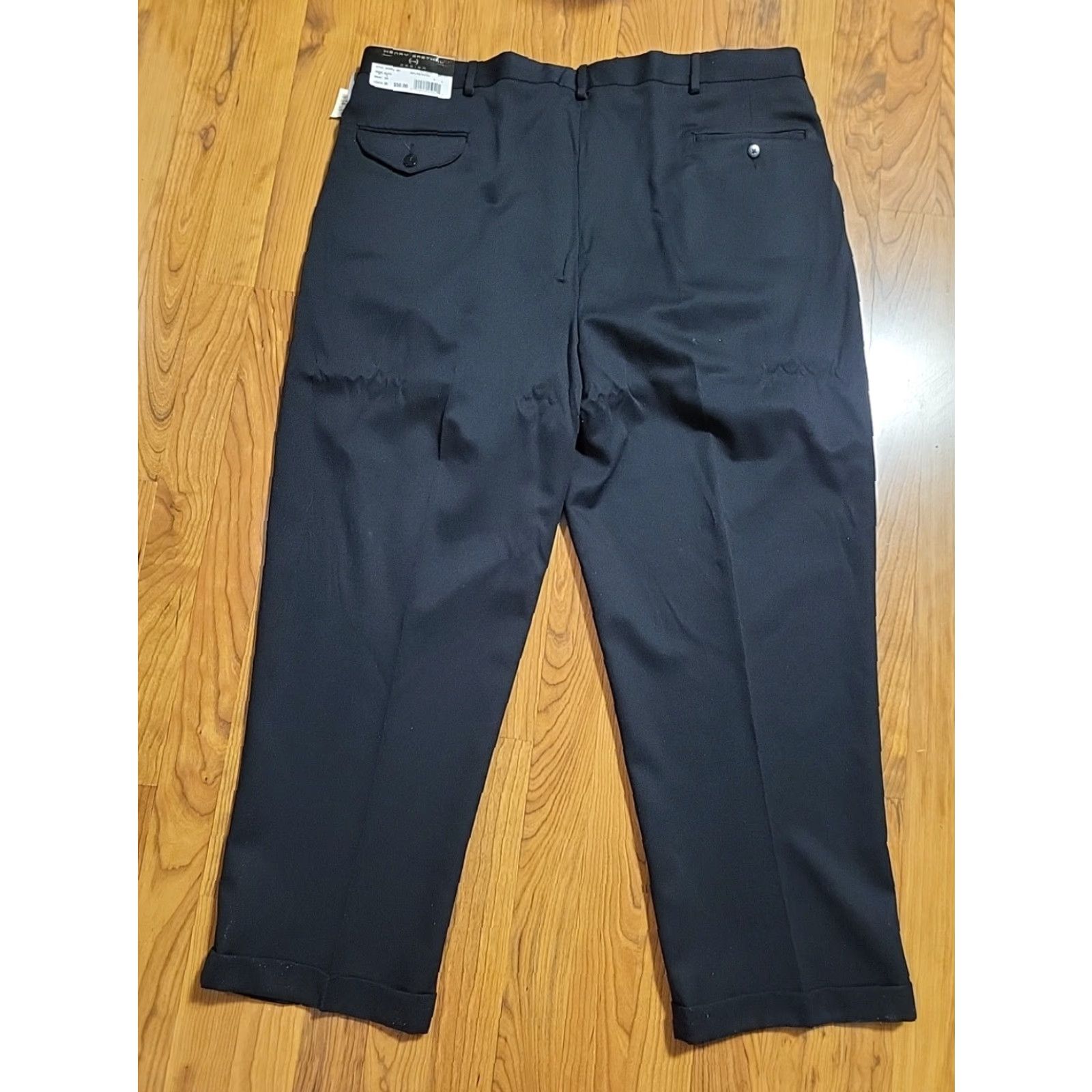Vintage Henry Grethel Dress Pants Men 44x30 Black Polyester Pleated Cuffed NWT MSRP 0 Size US 44 / EU 60 - 4 Thumbnail