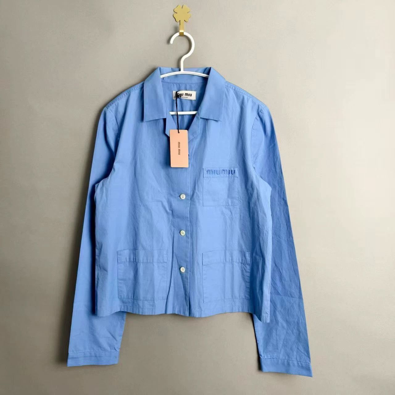 Miu Miu MIU MIU Wmns Sapphire Blue Logo Emb Button LS Casual Shirt Size M / US 6-8 / IT 42-44 - 1 Thumbnail