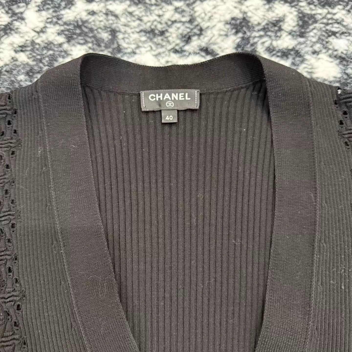 Chanel CHANEL Women's Black Openwork Knit Cardigan Size 40 Size M / US 6-8 / IT 42-44 - 2 Thumbnail