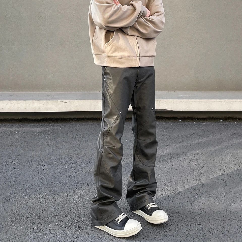Japanese Brand × Leather Oxford Leather Pants Men Y2K Flared Vintage Trousers Size US 31 - 2 Thumbnail