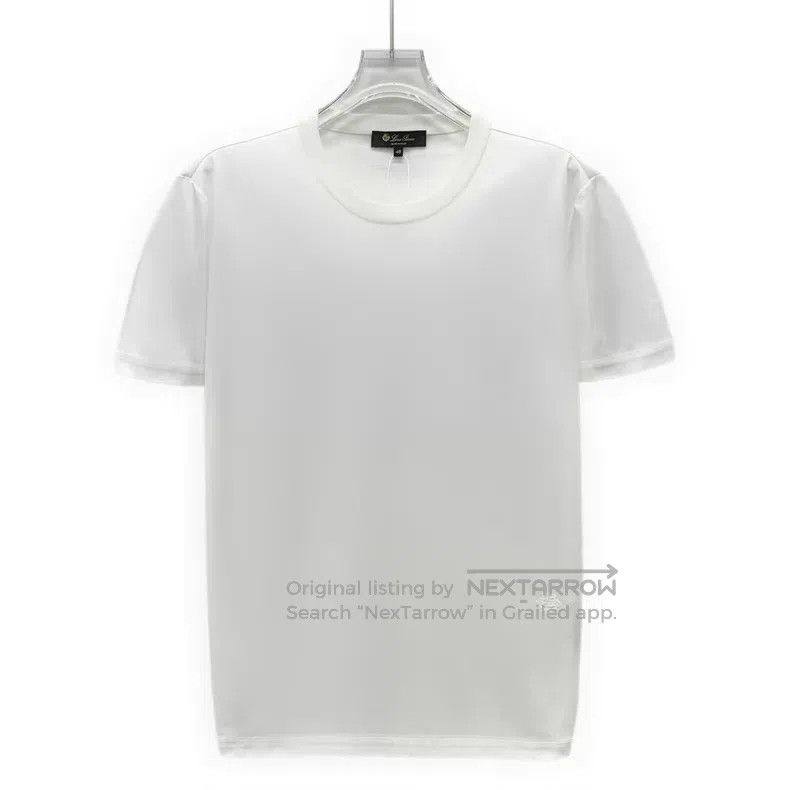 Loro Piana Loro Piana White Logo Embroidered Cotton Short Sleeve T-Sh Size US M / EU 48-50 / 2 - 1 Thumbnail