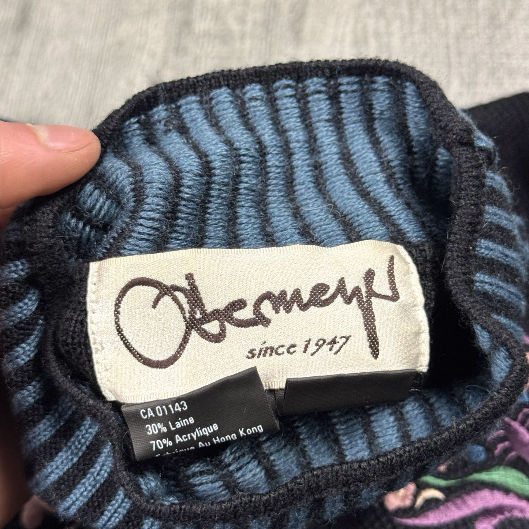 Obermeyer VINTAGE Obermeyer Women's Ski Pullover Wool Blend Sweater Mock Neck Floral 90s Nordic Knit Blue Small Women’s Sweater Size S / US 4 / IT 40 - 5 Thumbnail
