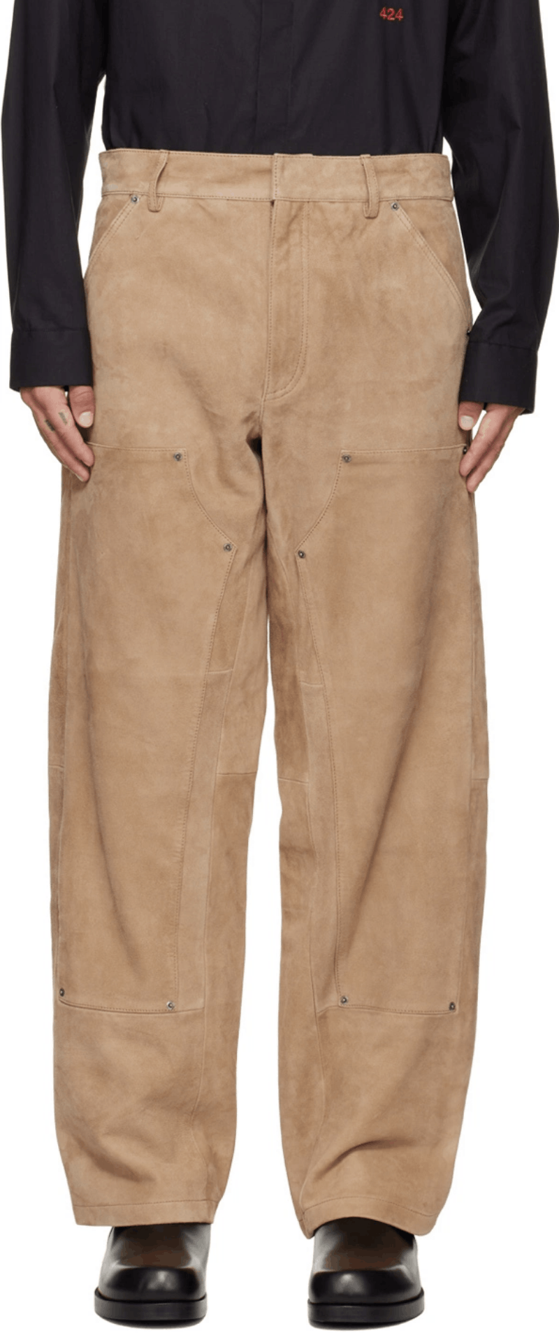 424 424 Tan Suede Leather Workmen Pants Size US 36 / EU 52 - 8 Thumbnail