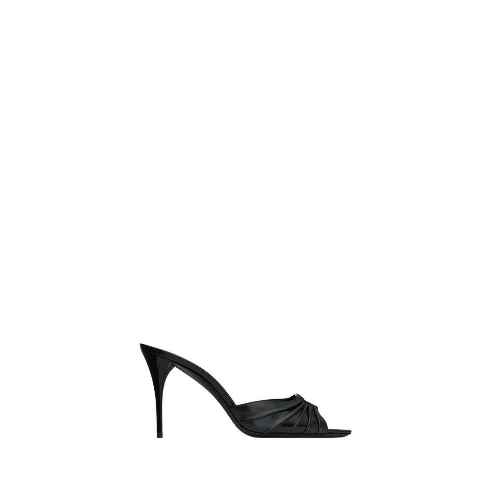 Saint Laurent Babylone $1200 Black Leather 90mm Mules New &, Women's (Size 10)