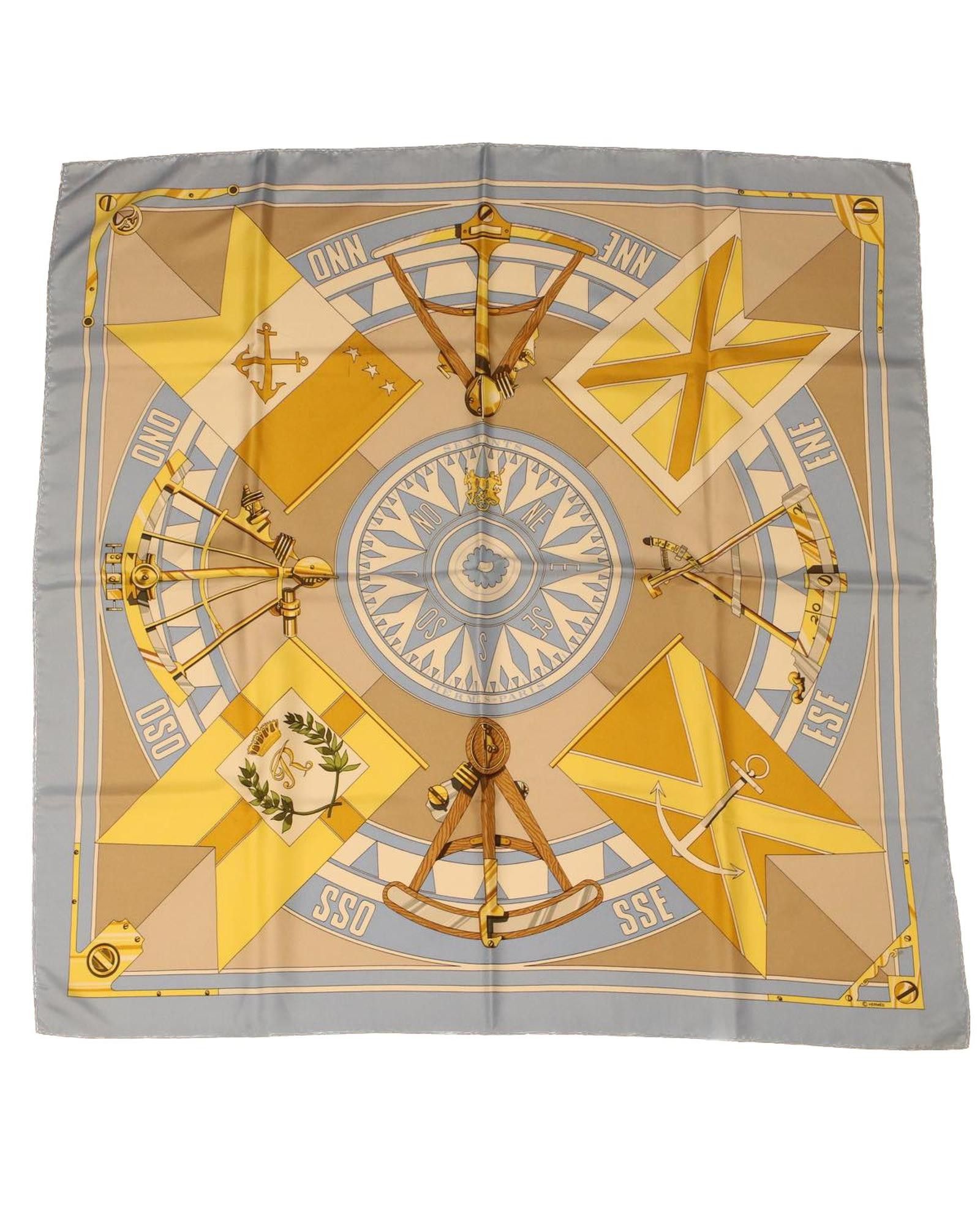 image of Light Blue And Yellow Silk Scarf - Hermes Sextants, Women's