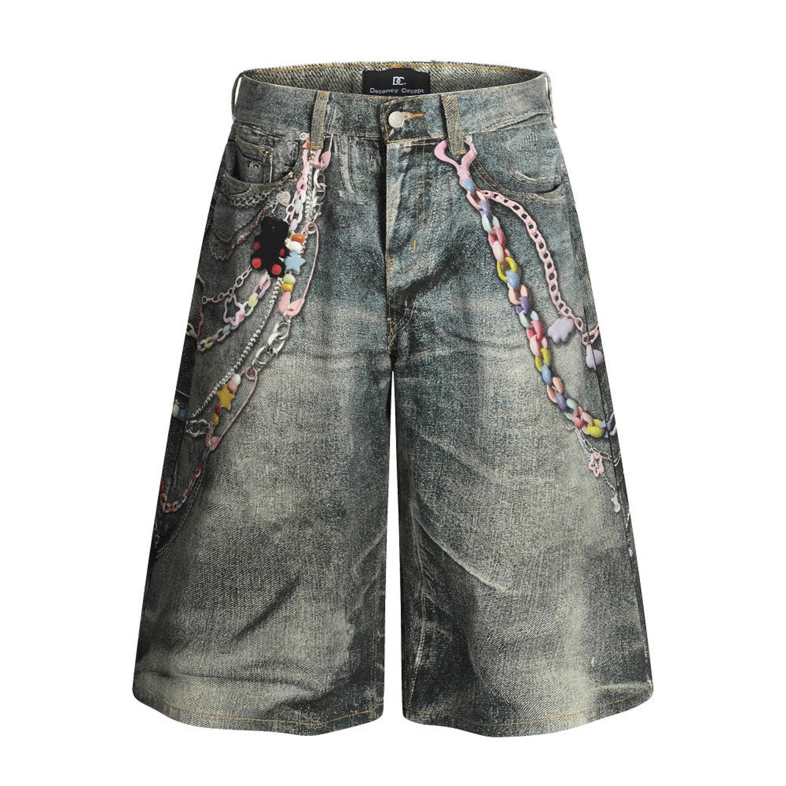 Other Wide Leg Loose Chain Print Distressed Jorts Size US 29 - 5 Thumbnail