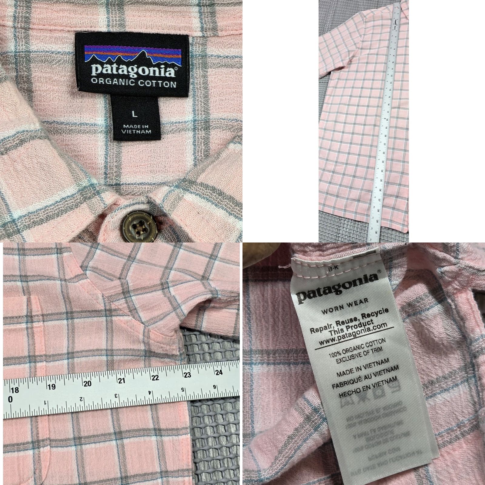 Patagonia Patagonia Shirt Button-Up Short Sleeve A/C Yarn-Dye Plaid Organic Cotton Pink L Mens Size US L / EU 52-54 / 3 - 8 Thumbnail
