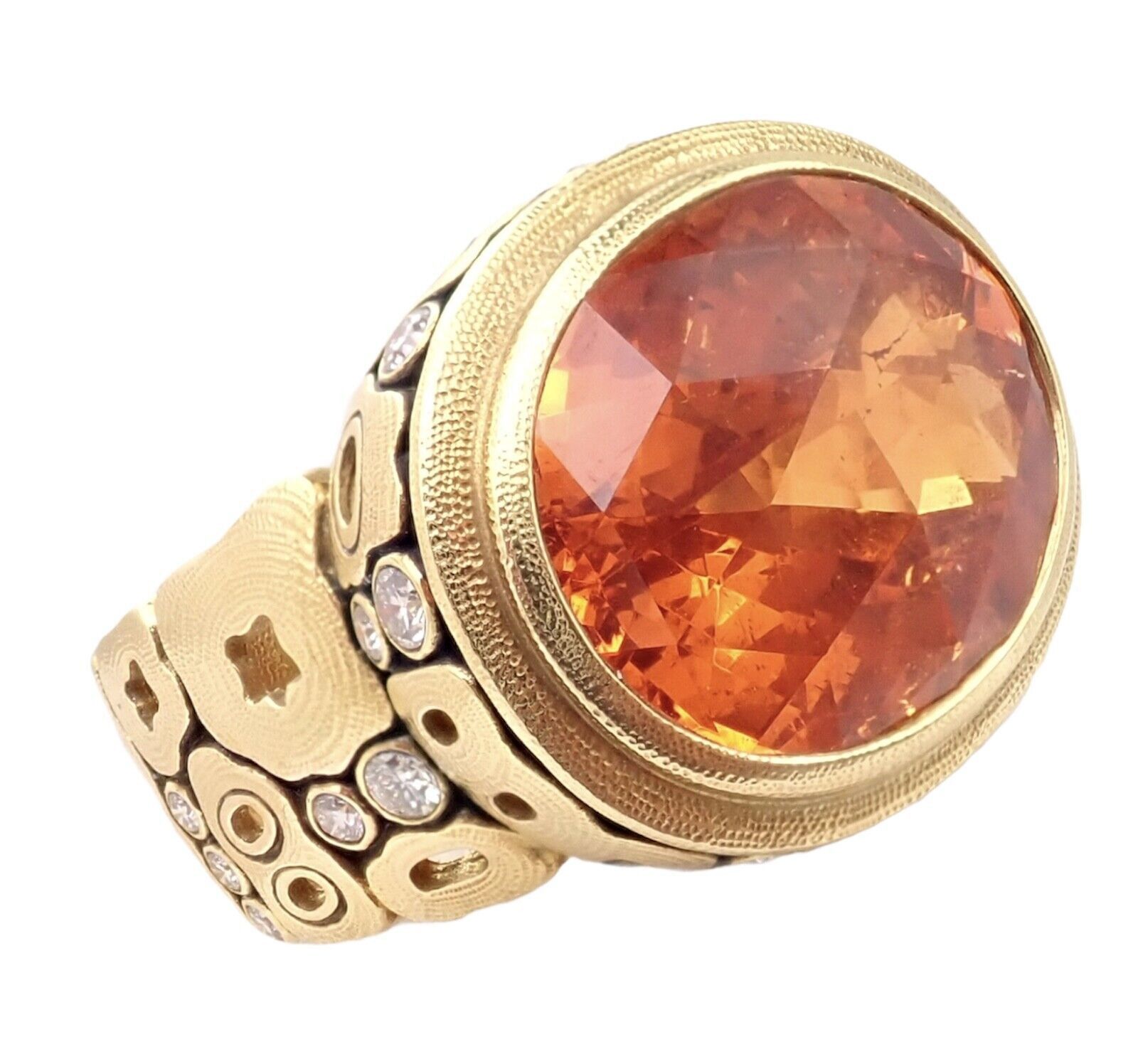 Yellow Gold Diamond Windows Large Orange Spessartite Ring