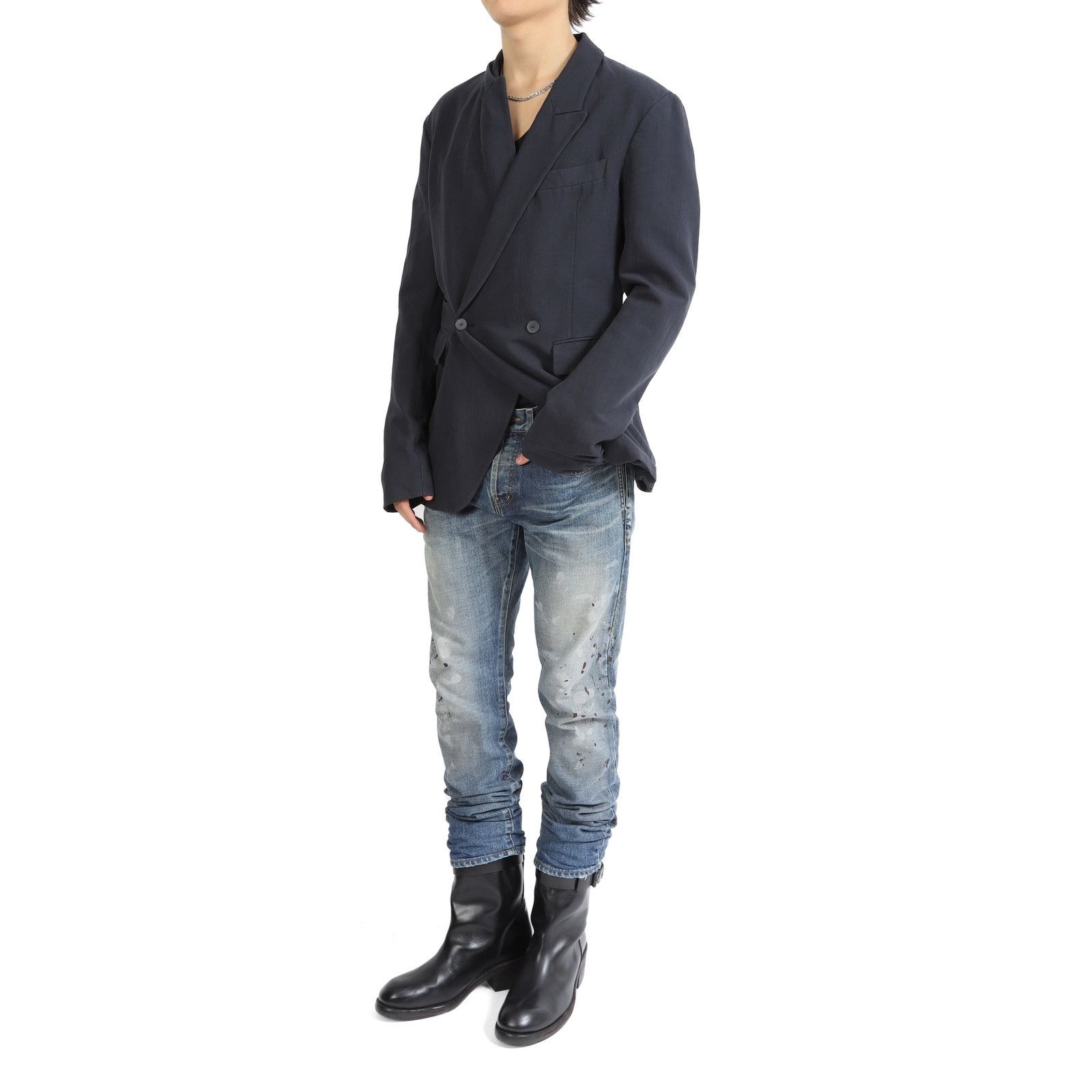 Haider Ackermann SS17 Double Breasted Blazer in Blue Cotton & Linen Size 48R - 2 Thumbnail