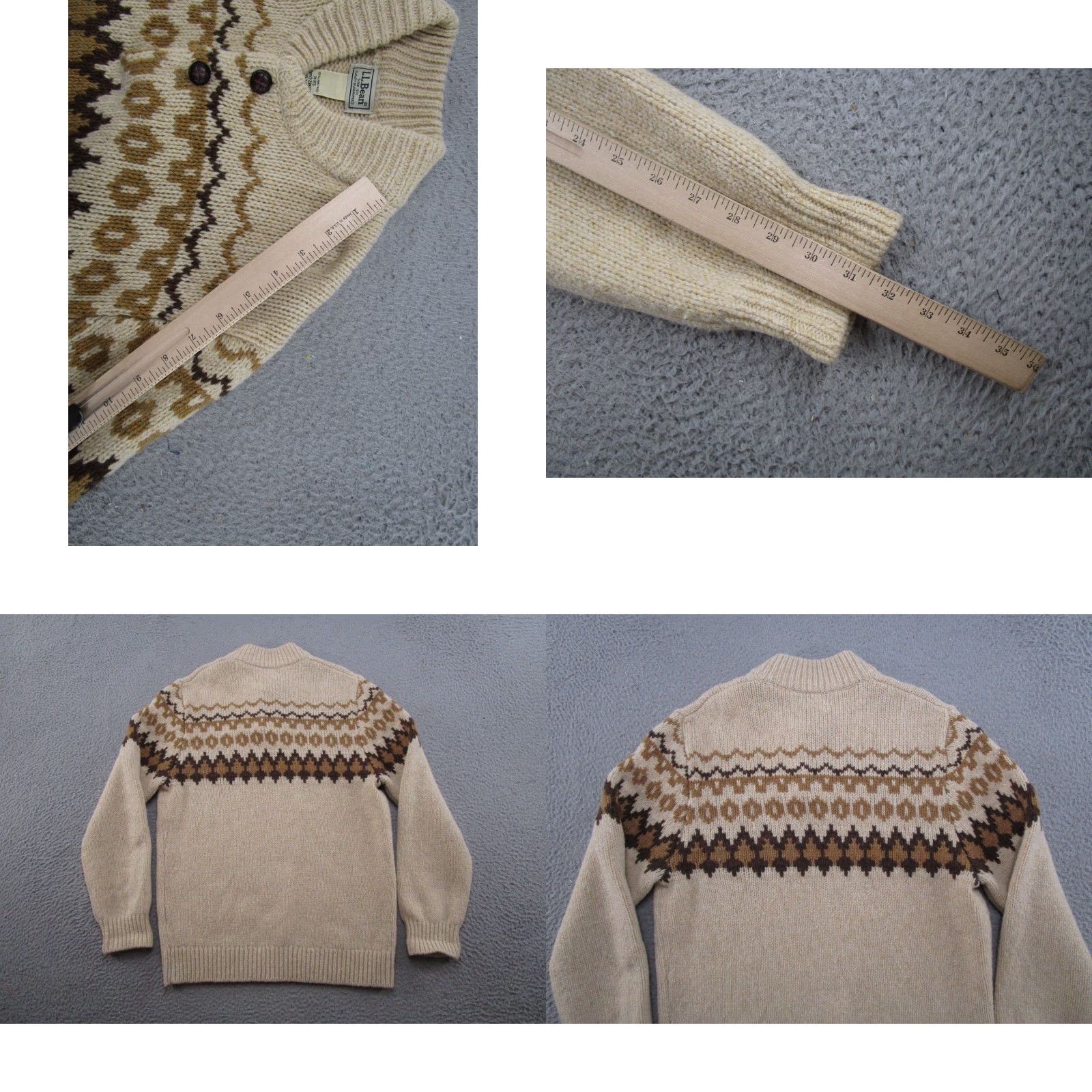 Vintage LL Bean 100% Lambswool Sweater Mens M Brown Fair Isle Henley Knit Pullover Size US M / EU 48-50 / 2 - 8 Thumbnail