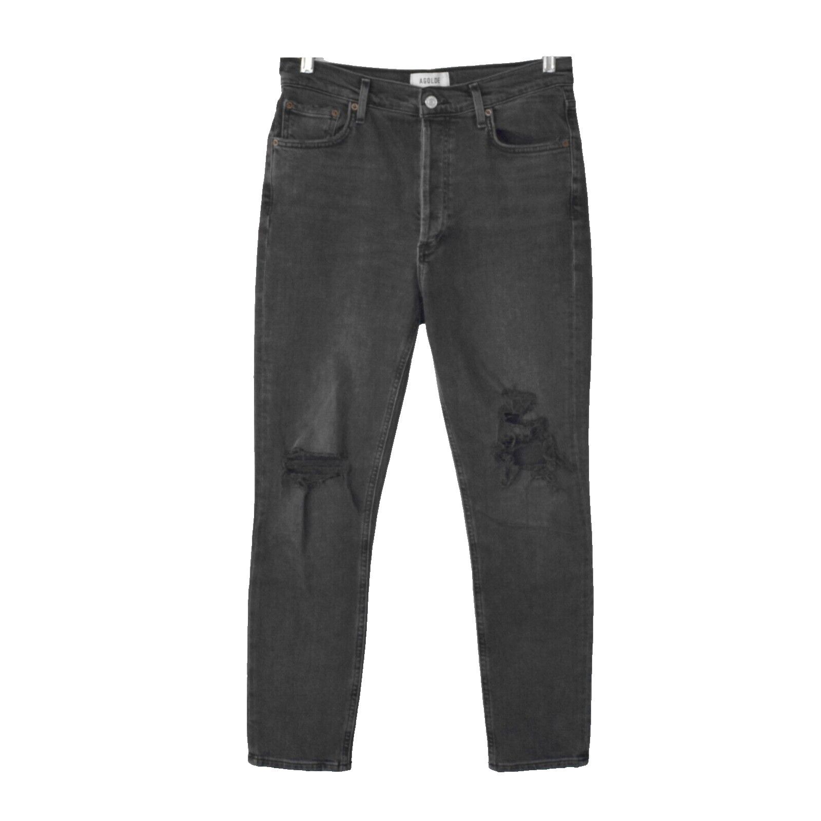 Agolde AGOLDE Dark Grey Distressed Button Fly Slim Leg Jeans Sz 28 Size 28" / US 6 / IT 42 - 1 Thumbnail
